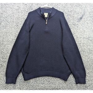 LL Bean Cotton Cashmere Blend Waffle Knit Sweater Mens XXL 1/4 Zip Pullover Blue